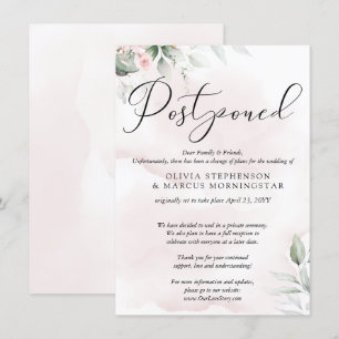 Invitation Aquarelle Mariage reportée rose pâle