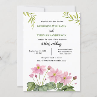 Invitation Aquarelle mariage rose japonais anémone