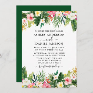 Invitation Aquarelle mariage Tropical Floral Green