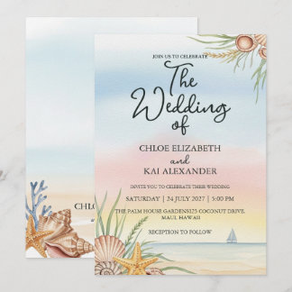 Invitation Aquarelle mariage tropical plage Maui Hawaï