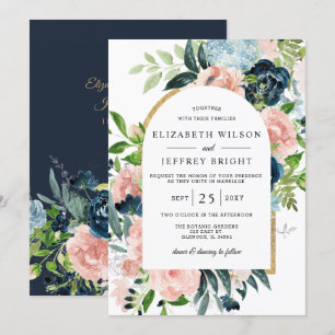 Invitation Aquarelle Marine Blush or Floral Arbre Mariage I