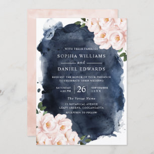Invitation Aquarelle marine et beau Mariage floral