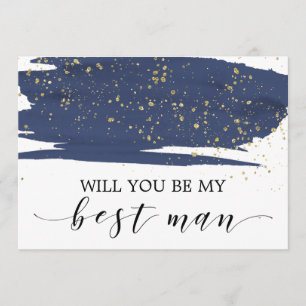 Invitation Aquarelle Marine & Or Serez-Vous Mon Meilleur Homm