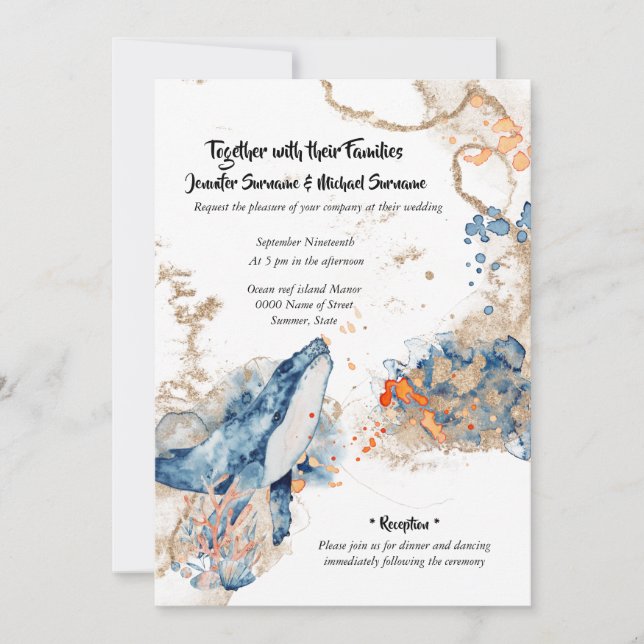 Invitation Aquarelle marine orangée marine (Devant)