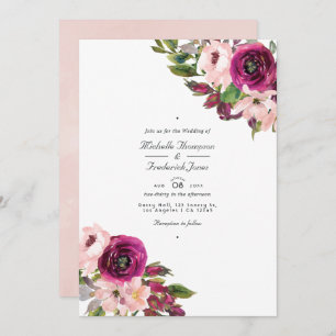 Invitation Aquarelle Marsala & Blush Floral QR Code Mariage