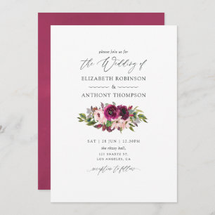 Invitation Aquarelle Marsala et Mariage floral