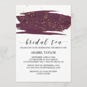 Invitation Aquarelle Marsala et Thé nuptial Gold Sparkle