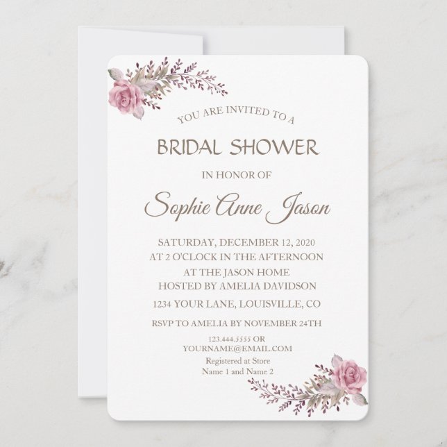 Invitation Aquarelle Marsala Maroon Fête des mariées florale (Devant)