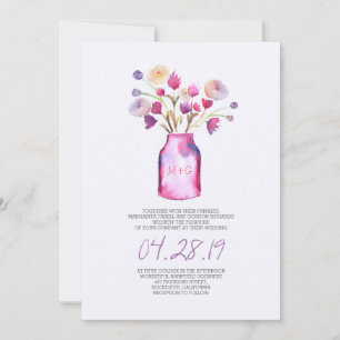 Invitation Aquarelle mât et fleurs violettes mariage