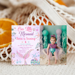 Invitation Aquarelle mauve de sirène photo Anniversaire