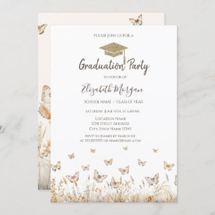 Invitation Aquarelle Meadow Butterflies Graduation