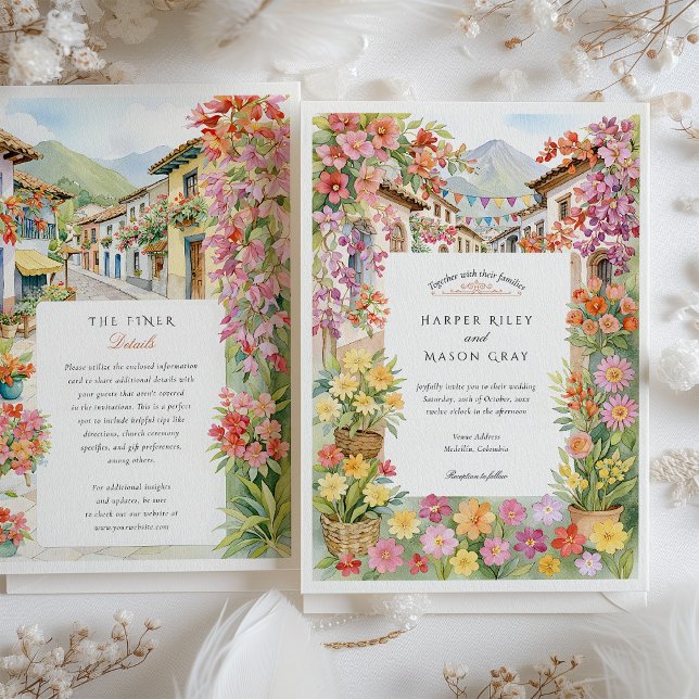 Invitation Aquarelle Medellín Colombie Mariage (Créateur téléchargé)