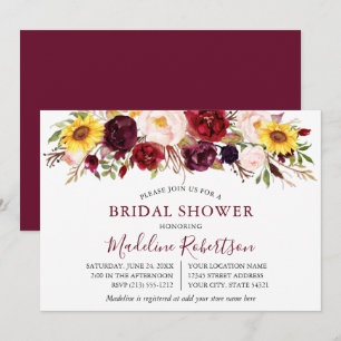 Invitation Aquarelle Mélange de Fête des mariées Florale Bour