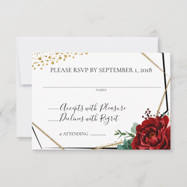 Invitation Aquarelle Merlot Floral moderne Géométrique RSVP (Devant)