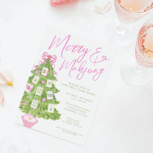 Invitation Aquarelle Merry & Mahjong Christmas Tree Party