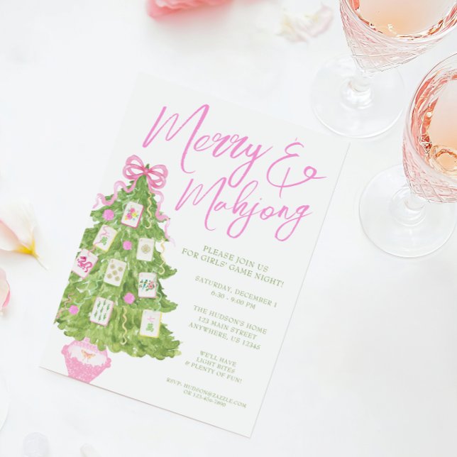 Invitation Aquarelle Merry & Mahjong Christmas Tree Party (Créateur téléchargé)