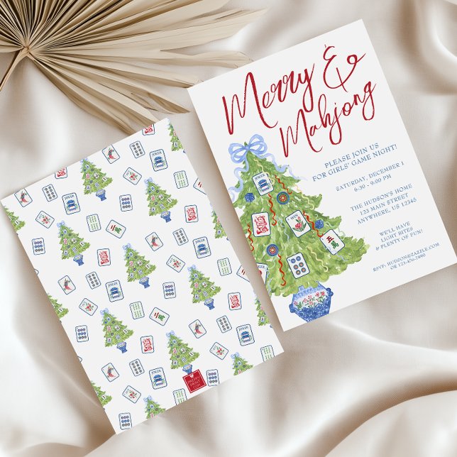 Invitation Aquarelle Merry & Mahjong Christmas Tree Party (Créateur téléchargé)