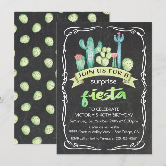 Invitation Aquarelle mexicaine Fiesta Cactus et succulents (Devant / Derrière)