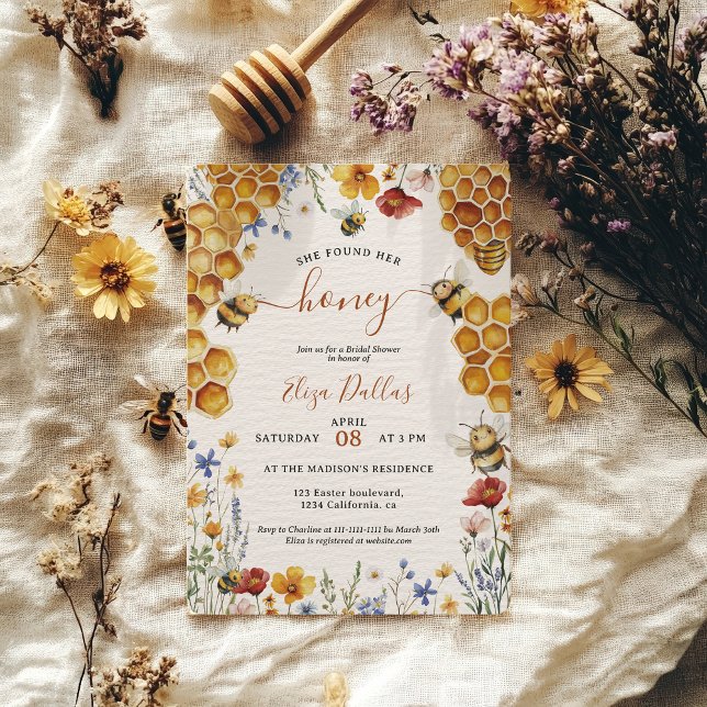 Invitation Aquarelle Miel Bee et Honeycomb Fête des mariées (Watercolor Honey Bee and Honeycomb Bridal Shower Invitation)