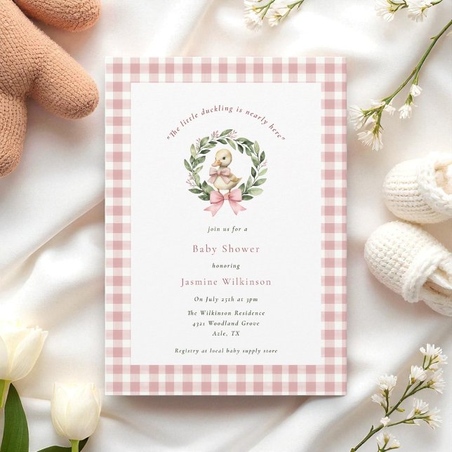 Invitation aquarelle mignon Canard Baby shower rose (Créateur téléchargé)