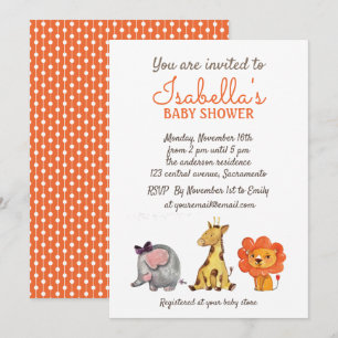 Invitation Aquarelle mignonne Animaux de la jungle Baby showe