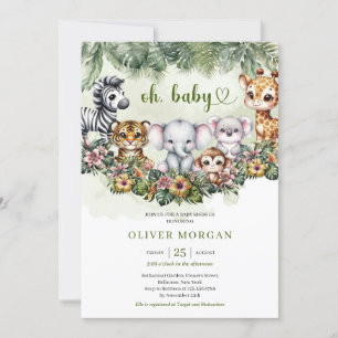 Invitation Aquarelle mignonne Animaux Safari Végétation tropi