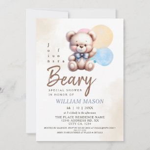 Invitation Aquarelle mignonne Baby shower de ballon à ours en