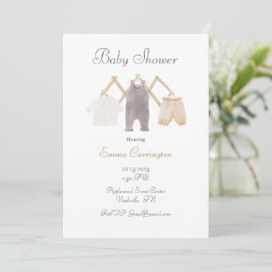 Invitation Aquarelle mignonne Baby shower simple Vêtements de