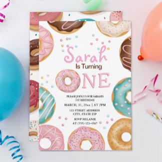 Invitation aquarelle mignonne beignets 1er anniversaire