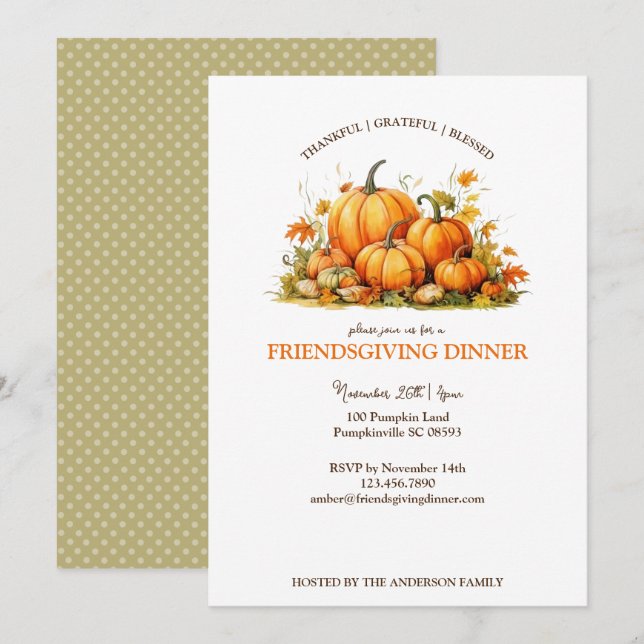 Invitation Aquarelle mignonne Citrouille Amabilité Action Tha (Devant / Derrière)