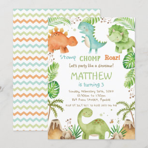 Invitation Aquarelle mignonne Dinosaure Verdure Garçon Annive