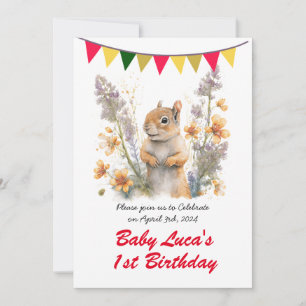 Invitation Aquarelle mignonne écureuil de bébé - fête d'anniv