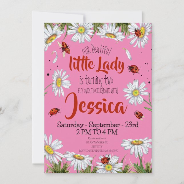 Invitation Aquarelle mignonne fille anniversaire Ladybug (Devant)