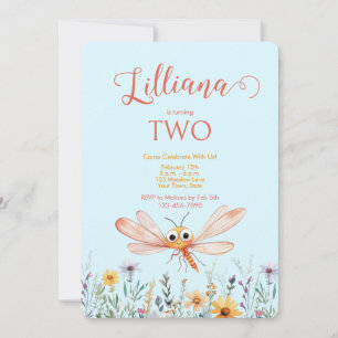 Invitation Aquarelle mignonne Fleur sauvage Dragonfly Girl An