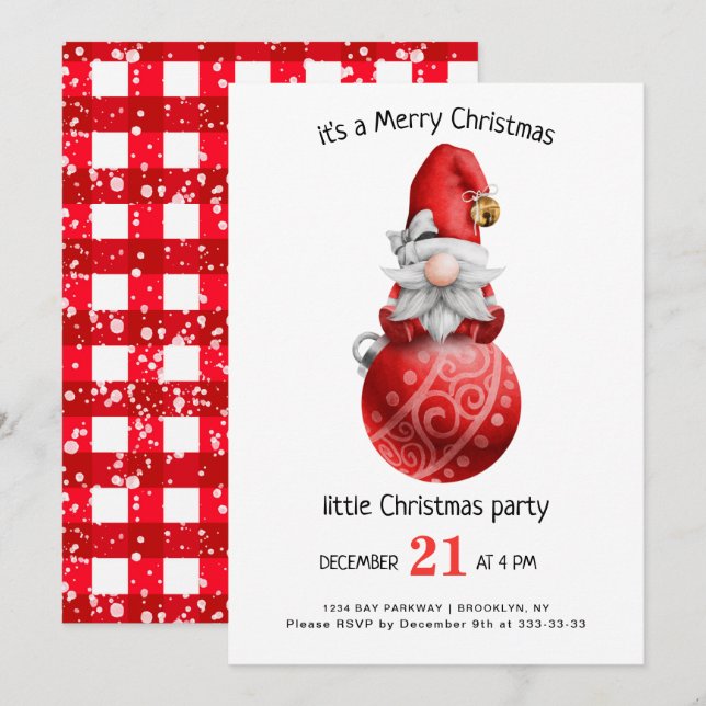 Invitation Aquarelle mignonne Gnomes Petite fête de Noël Inv (Devant / Derrière)