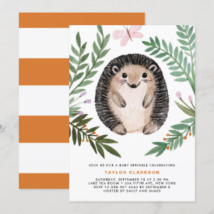 Invitation Aquarelle mignonne Hérisson vert Bébé Parsemer