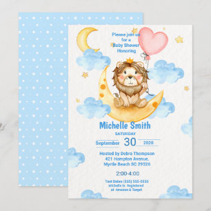 Invitation Aquarelle mignonne King Lion bleu rose