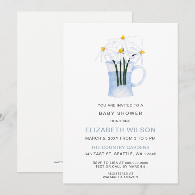 Invitation Aquarelle mignonne marguerite Baby shower neutre g (Devant / Derrière)