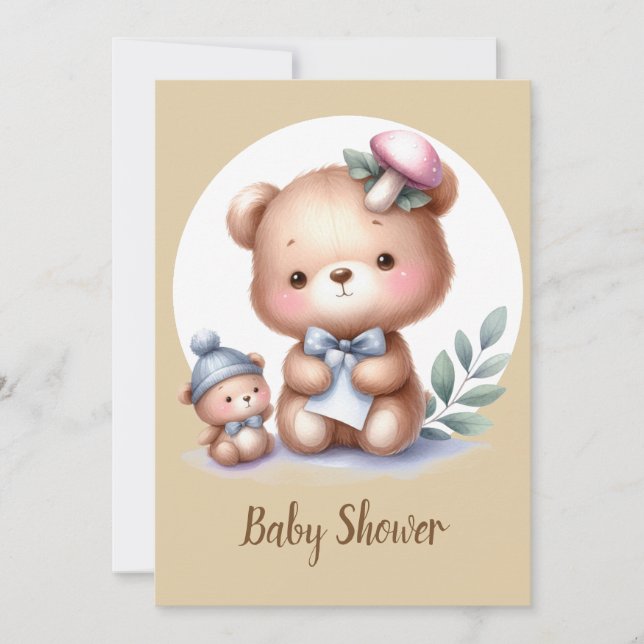 Invitation Aquarelle mignonne Ours en peluche Bébé Animal (Devant)