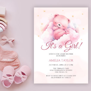 Invitation Aquarelle mignonne Ours rose C'est un Baby shower