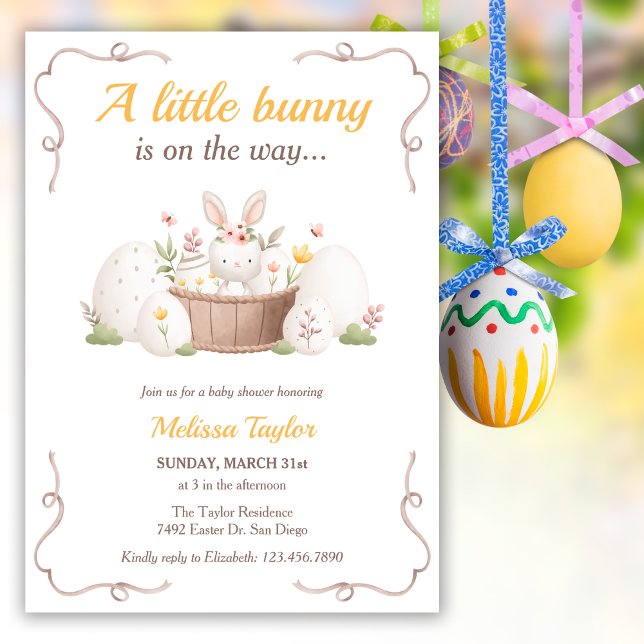 Invitation Aquarelle mignonne petit lapin Baby shower de Pâqu (Créateur téléchargé)