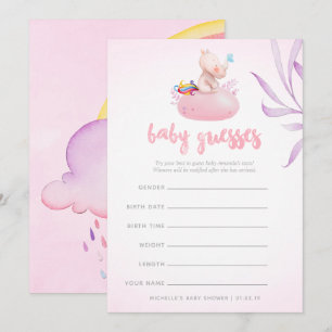 Invitation Aquarelle mignonne Rhino Unicorn Baby Girl Douche