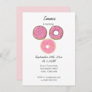 Invitation Aquarelle mignonne rose 3 beignets thème d'anniver
