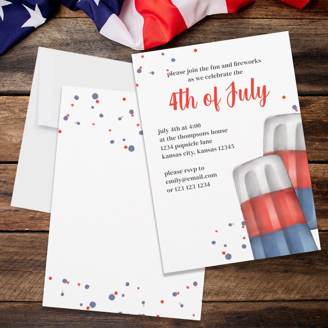 Invitation Aquarelle mignonne Rouge Blanc Bleu 4 juillet (Créateur téléchargé)