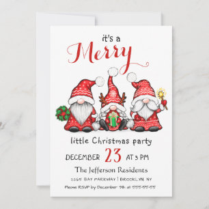 Invitation Aquarelle mignonne Rouge Gnomes Petite fête de Noë