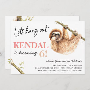 Invitation Aquarelle mignonne Sloth Hang Out Anniversaire