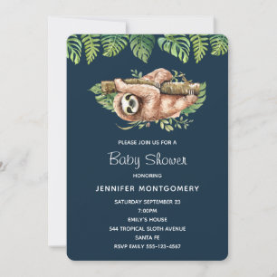 Invitation Aquarelle mignonne Sloth & Tropical Feuille Douche