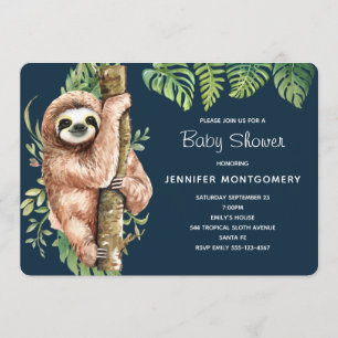 Invitation Aquarelle mignonne Sloth & Tropical Feuille Douche