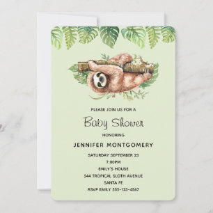 Invitation Aquarelle mignonne Sloth & Tropical Feuille Douche