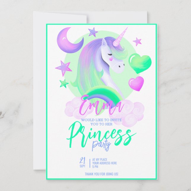 Invitation Aquarelle mignonne violette à l'anniversaire de la (Devant)